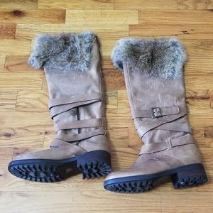 Fabianelli Tall Brown Leather Boots With Rarrit Fur Size 36